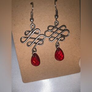 Silver and Red Teardrop Earrings